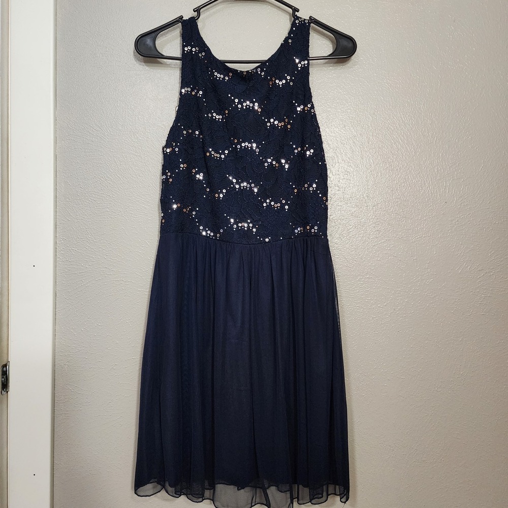 Lots‎ Of Love By Speechless Dress Juniors Size 11 Navy Blue With Silver Sequin's